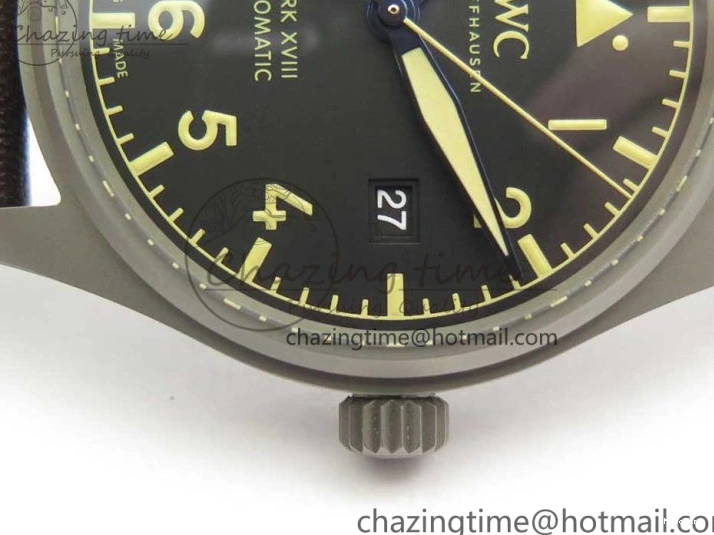 MIROTIME 0504 SmartChoice Mark XVIII IW327006 Titanium M+F 1:1 Best Edition Black Dial on Brown Leather Strap A 7145